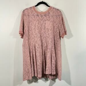 Suzanne Betro Women's Dusty Pink Overlay Lace Short Sleeve Blouse Size 2X NWT
